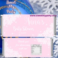 Winter Wonderland Baby Shower pink candy bar wrappers,(pink 5)